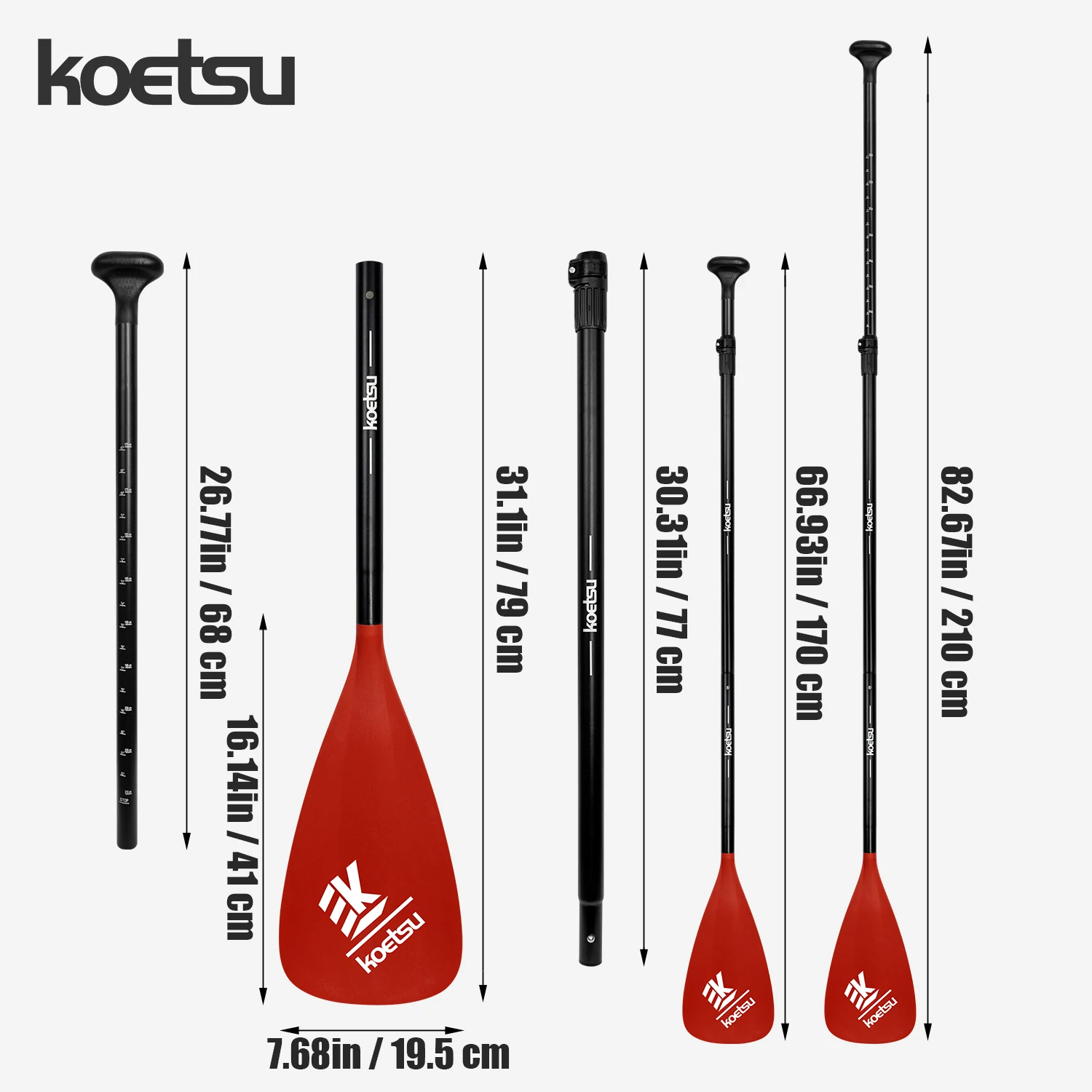 KOETSU Colorful Paddle Blades, Aluminum Alloy Paddle for SUP,  Ideal for Surfboards and Paddleboarding