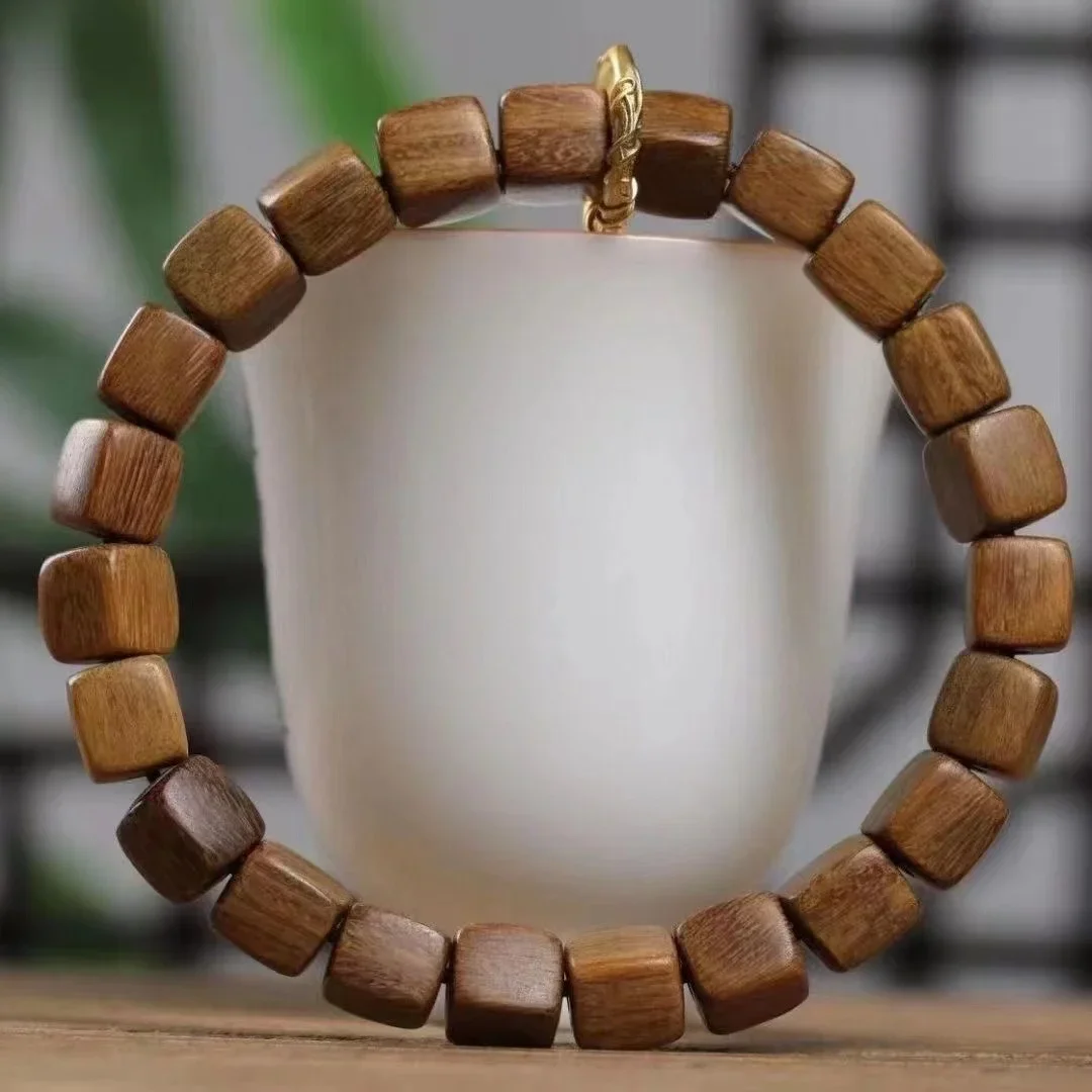 

Natural Green Sandalwood Bracelet Ebony Beads Sandalwood Square Beads Bracelet for Men and Women National Style Bracelet