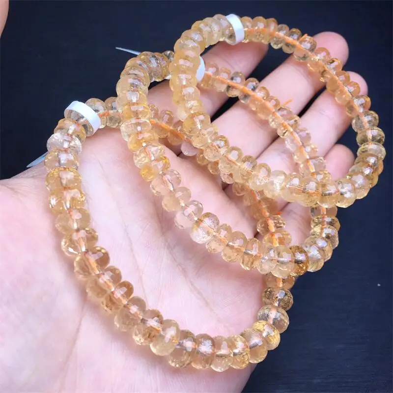 

Natural Citrine Facet Bead Bracelet Women Fashion Reiki Round Stone Strand Bangles Summer Jewelry 1PCS