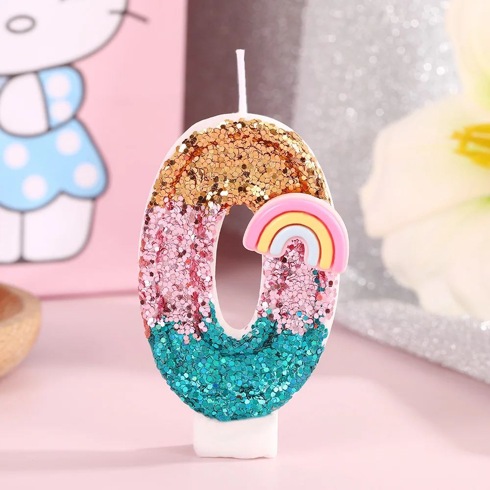 Three-color gradient digital rainbow candle in gold powder - perfect for party gifts, birthdays and anniversaries.