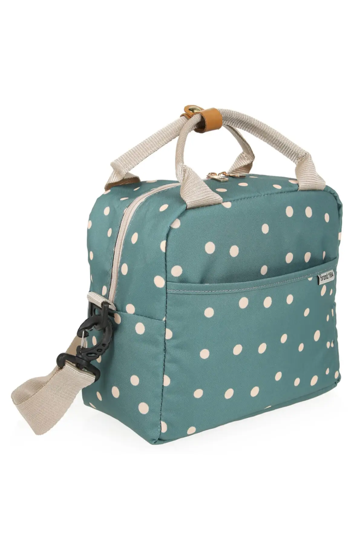 Mãe e bebê verde isolamento térmico comida transportando saco de cuidados