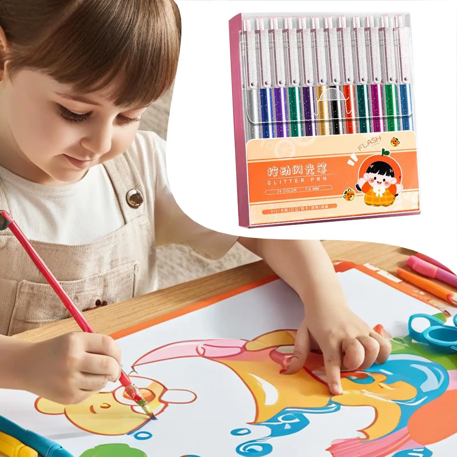 Glitter Pens Writing Glitter Gel Ink Pens Fade-Resistant Bleed-Proof Art Stationery Retractable Supplies For Teens Students