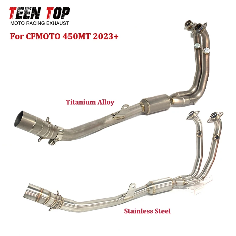 TitaniumAlloy 450MT Exhaust Pipe For CFMOTO 450 MT Exhaust Front Connect Pipe 51mm Escape Moto Front Link Decat Tube 2023+ Euro5