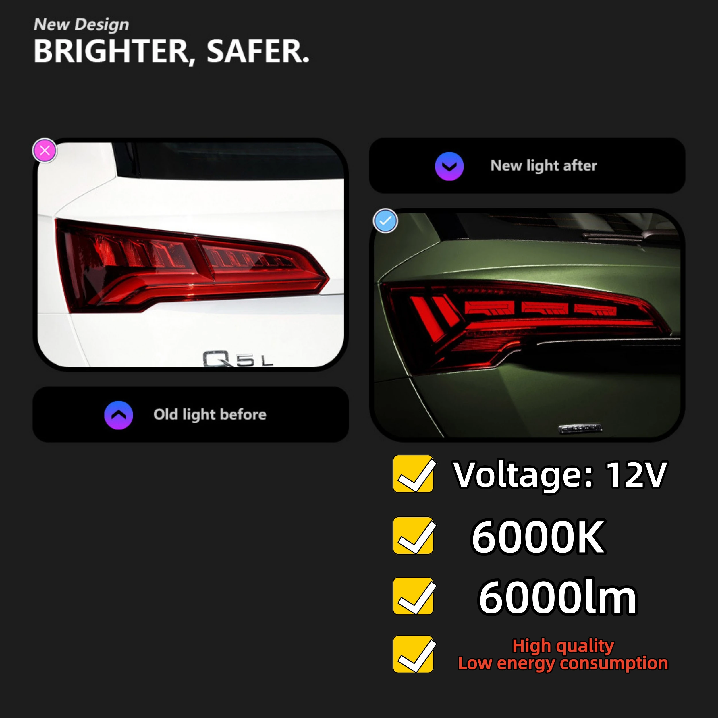 Three-layer Light-emitting LED Rear Lights Applicable To For AUDI Q5 2018-2020 Modify The Tail Light Assembly High Brightness