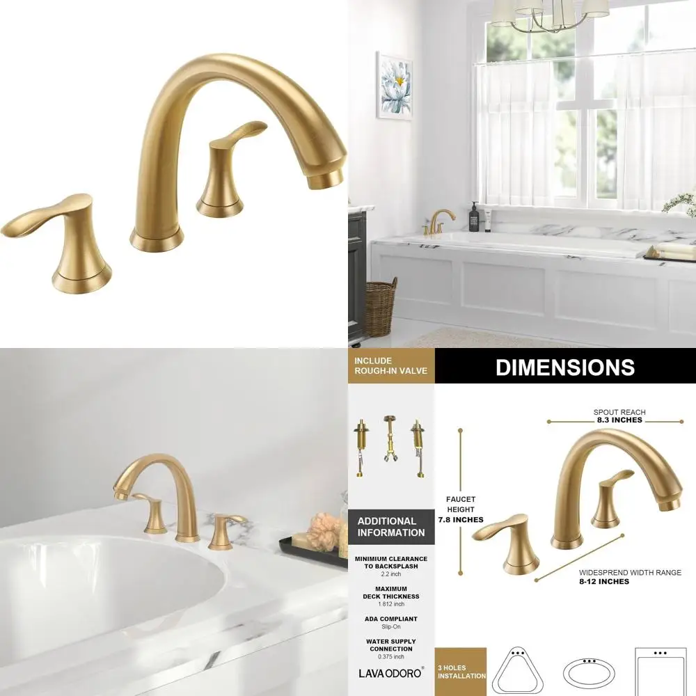 

Двухвентильный смеситель для ванны, золотистый, латунный, с функцией наполнения ванны, в комплекте, T405-BB