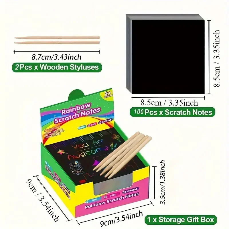 100 Sheets Magical Scratch Memo Boxes, Rainbow Scratch Mini Art Notes, Art Handmade DIY Party Supplies