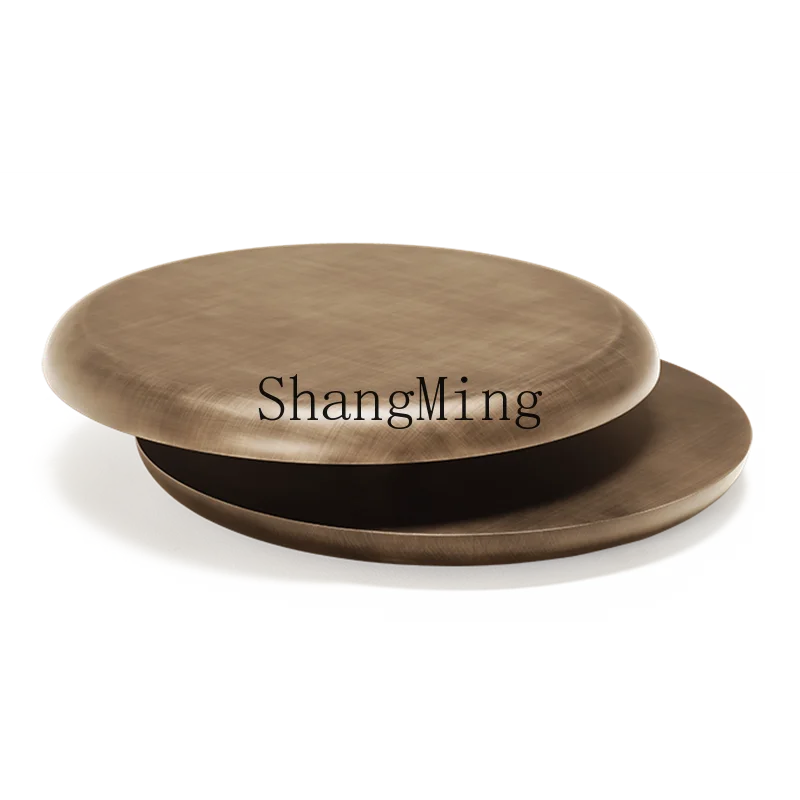 SM minimalist rotating coffee table round light luxury retro brushed metal wind advanced double-layer tea table