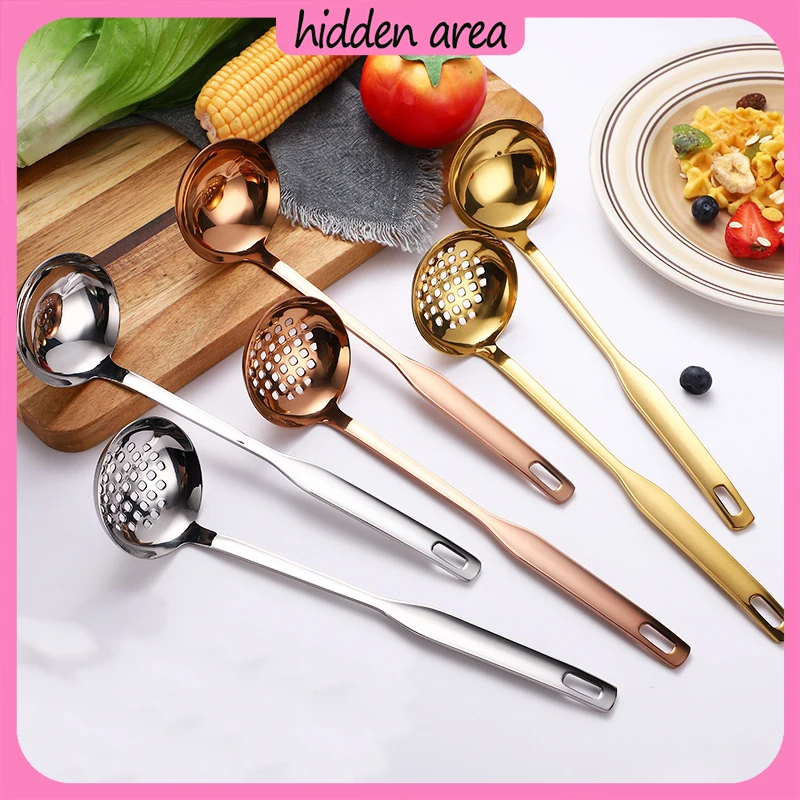 

304 Stainless Hot Pot Soup Spoon Slotted Spoon Deepened And Thickened Golden Soup Shell Soup Leakage Hotel Home Soup Spoon