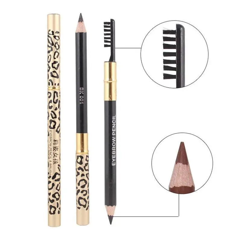 Langdurige tweekoppige luipaardwenkbrauwpotloodborstel Make-up Natuurlijke wenkbrauwcosmetica Waterdichte oogkleuren