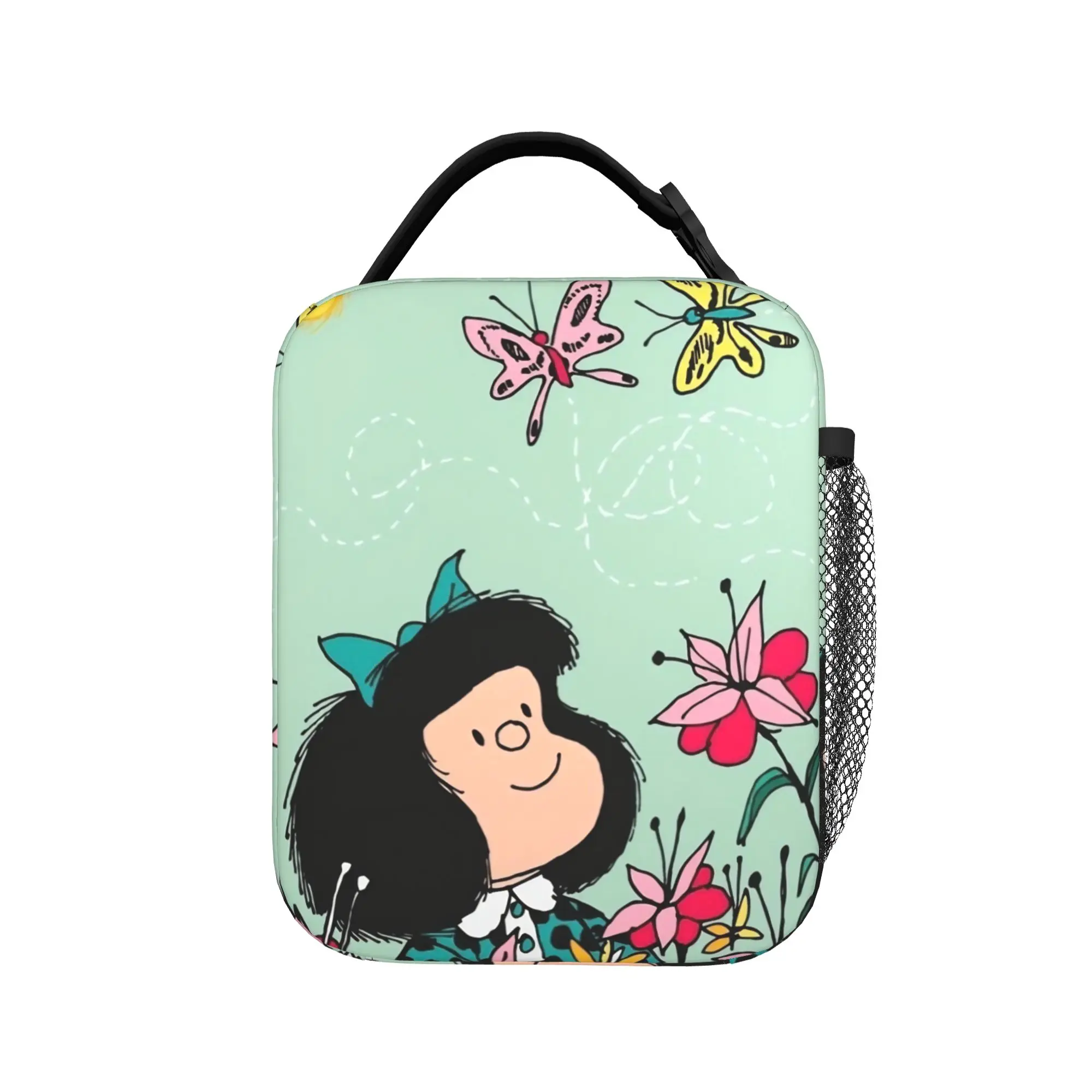 Mafaldas Cartoon Flowers Insulated Lunch Bag Portable  Reusable Thermal Bag Lunch Box Tote School  Outdoor Food Bag