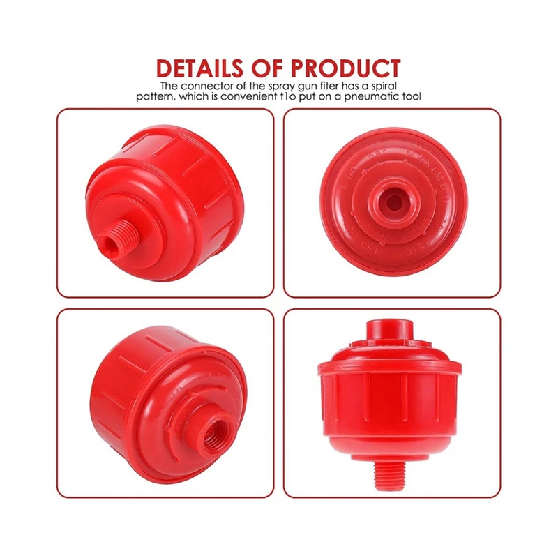 10 Piece Spray Tool Filter 58X68mm Mini Air-Water Filter Red Plastic High-Flow Tool Filter