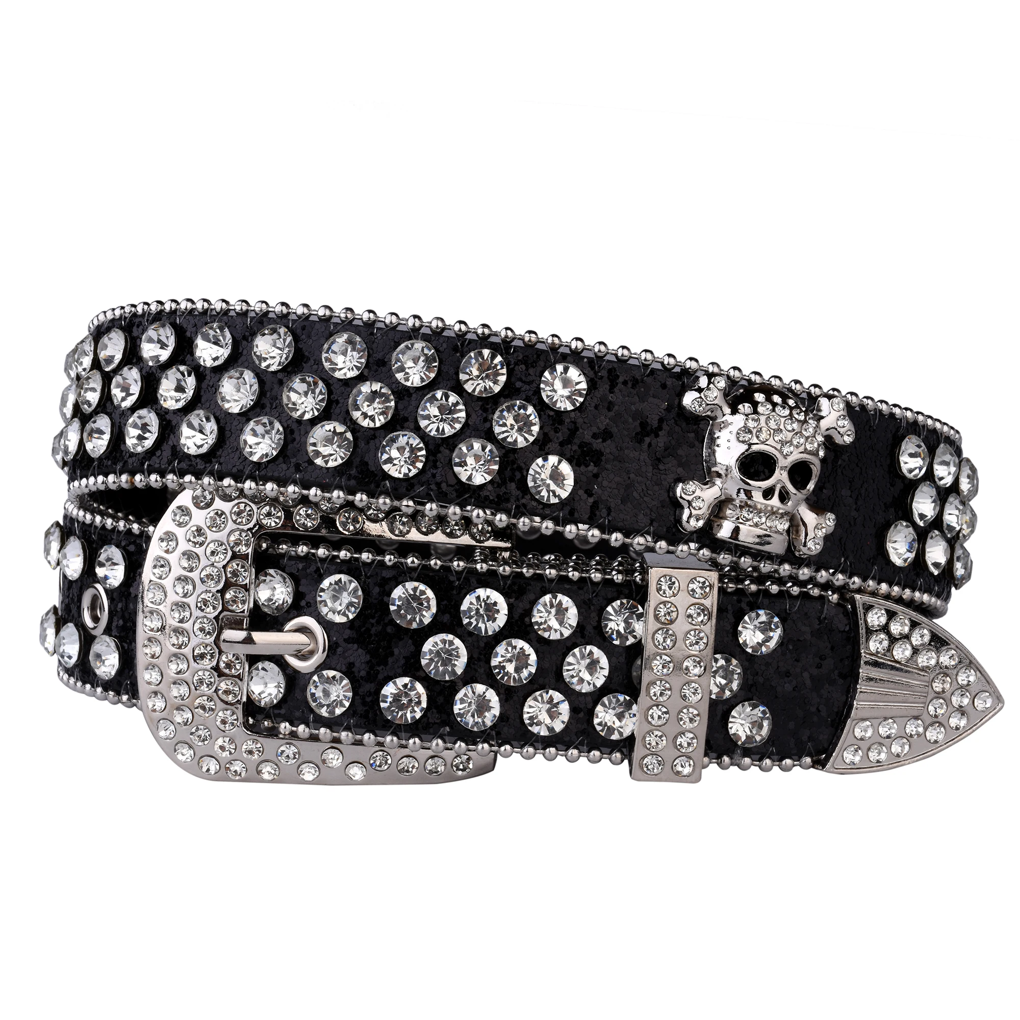 48/2000  Lady Rhinestone Skull Belt, punk belt shiny Rhinestone decal belt