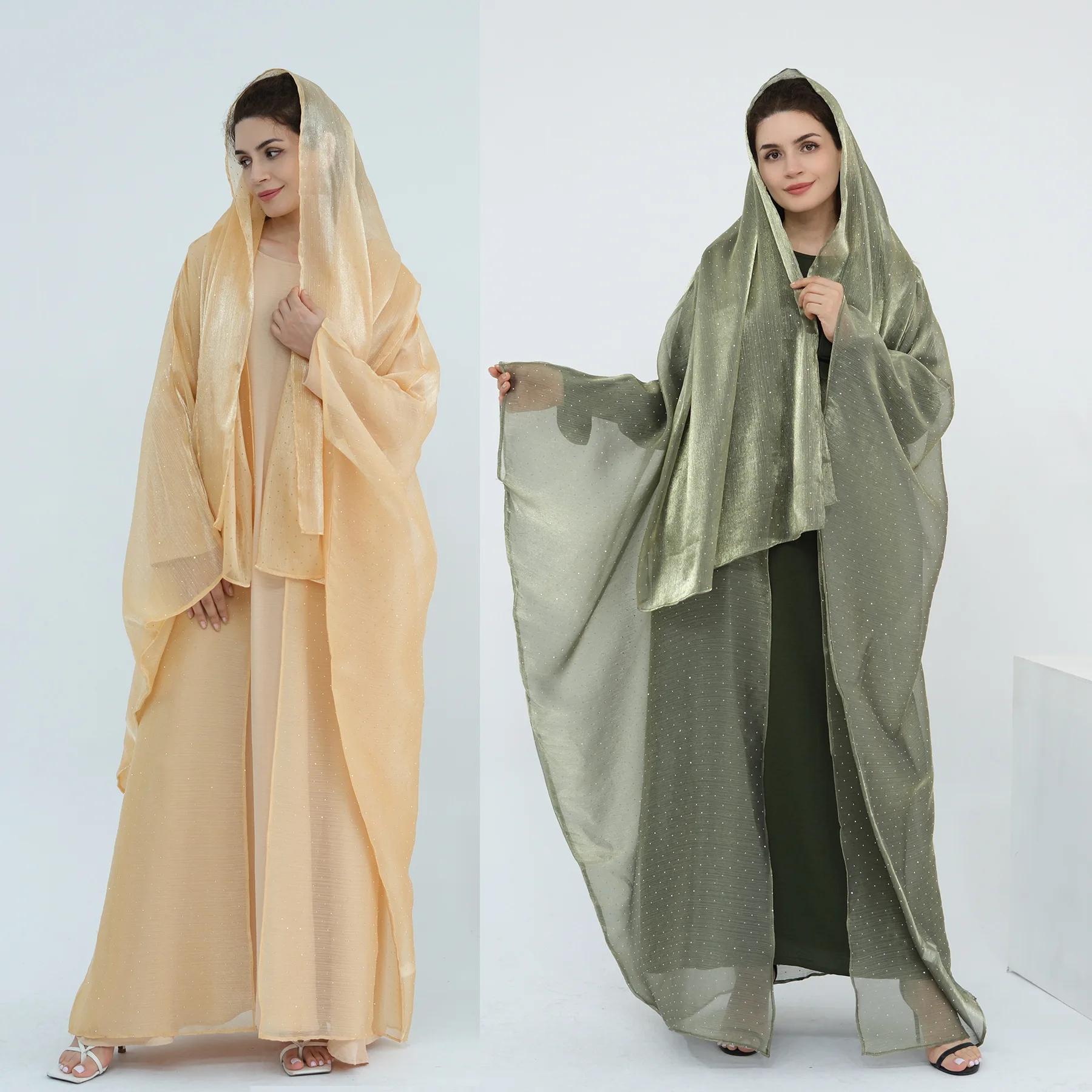 

Комплект Абая с бабочкой Универсальный кардиган Блестящий полиэстер Открытая Абая с внутренним платьем Хиджаб Стиль Ид Роскошные вечерние модные платья