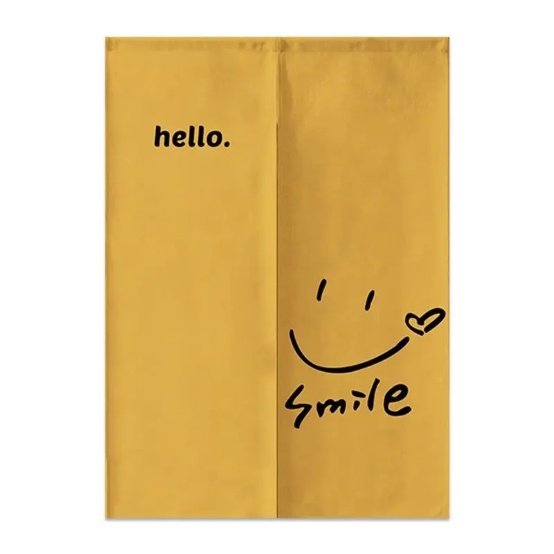 Nordic Ins Happy Face Yellow Door Curtain Home Decorations Hanging Curtains Kitchen Bathroom Partition Curtain Japanese Noren