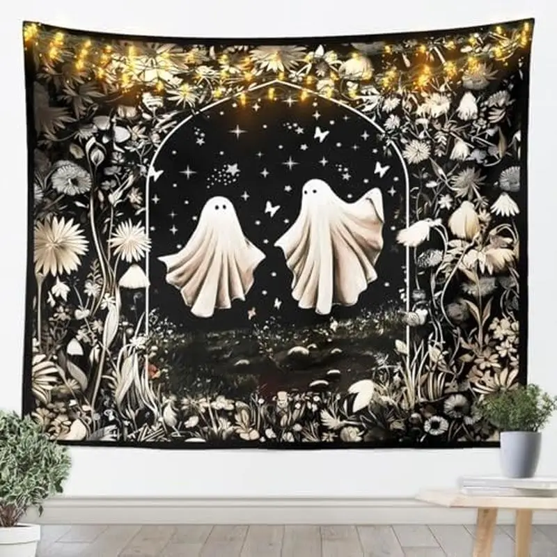 VIKAMA Polyester Vintage Gothic Ghost Dragon Floral Print Tapestry Wall Hanging For Bedroom Dorm Halloween Aesthetic Decor Gift
