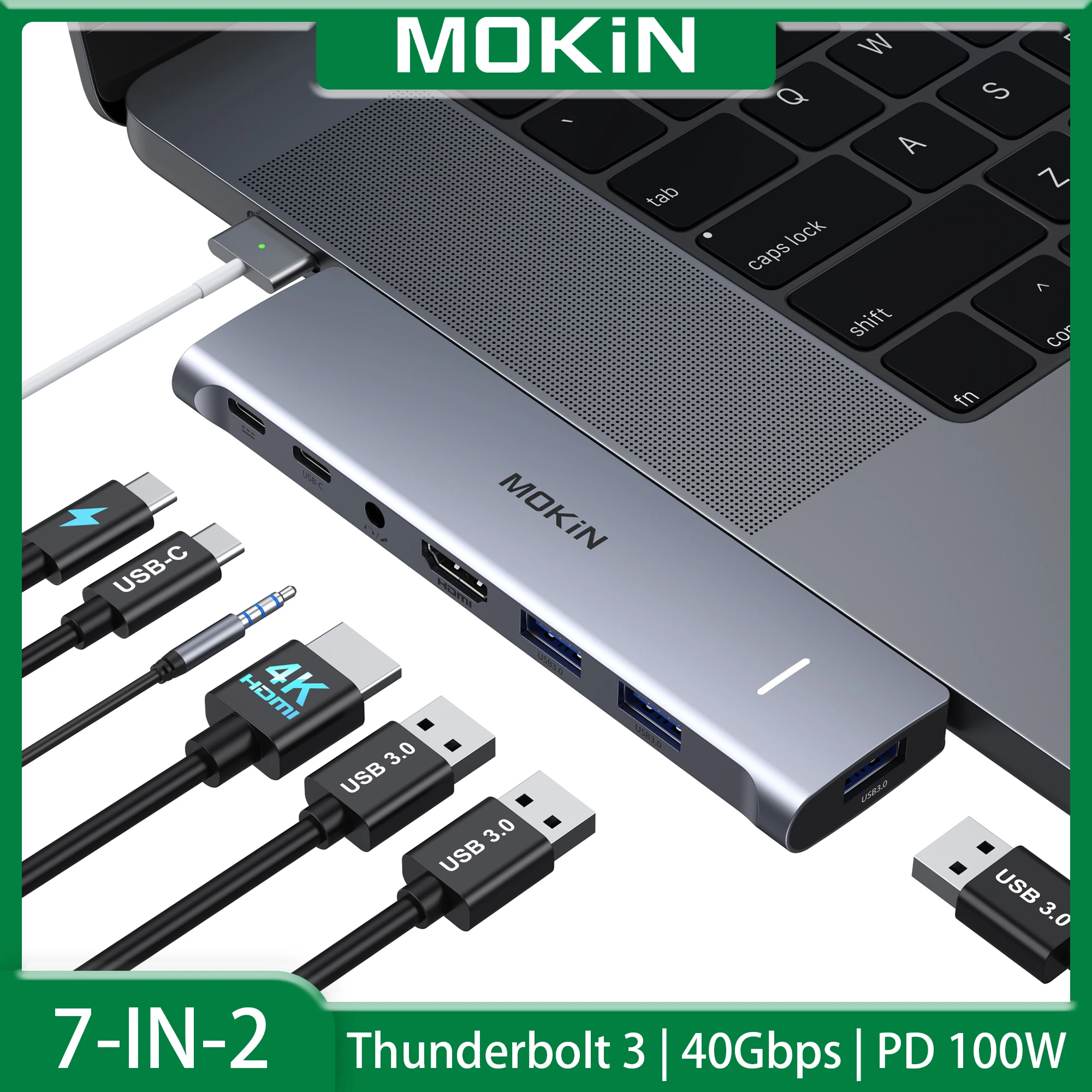 mokn usb tipo c para hdmi splitter para o novo macbook pro air hub usb portas 4k uhd 5gbps usb c 30thunderbolt 3 01