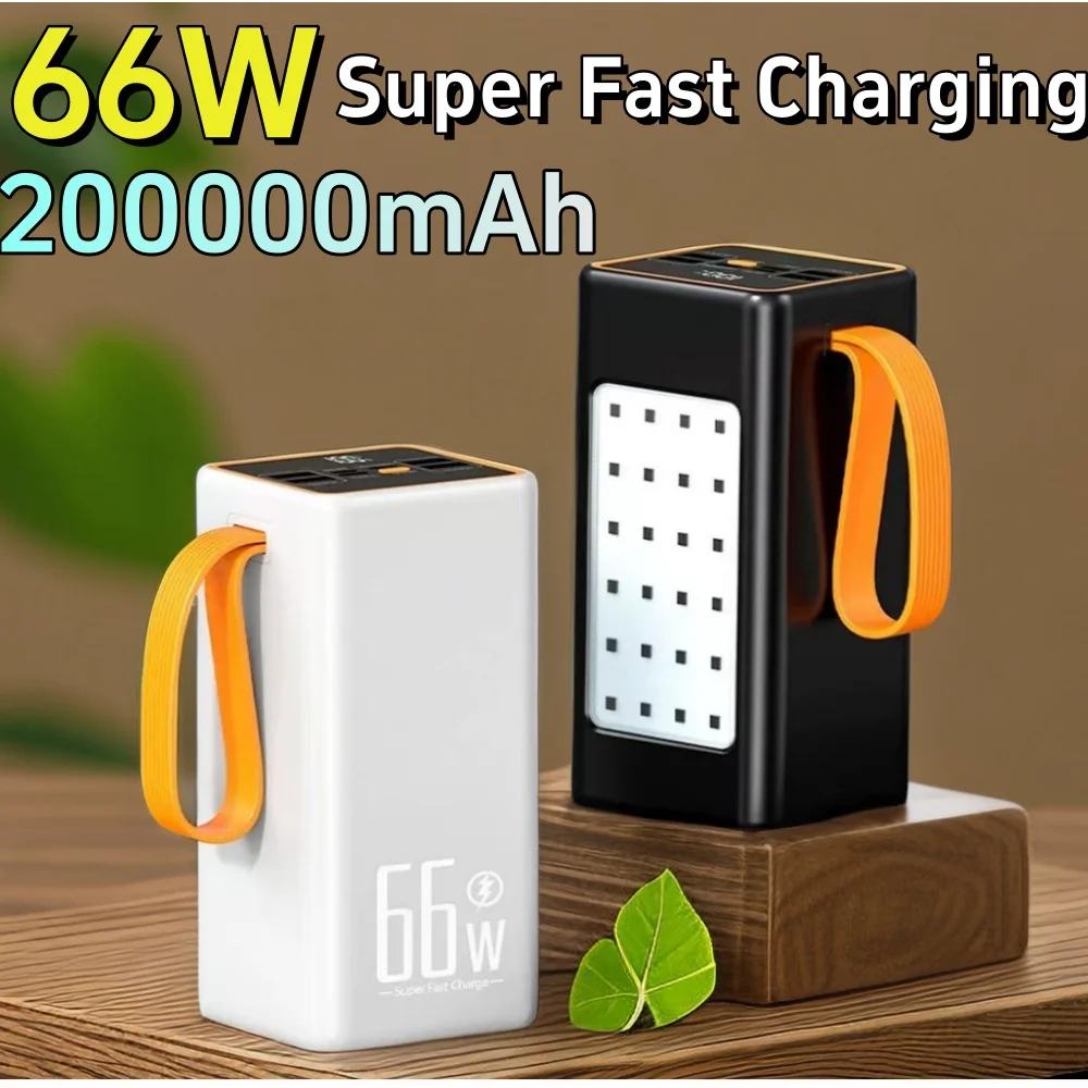 Super Fast Charging 66W 200000mAh PowerBank with Portable LED Camping Lanern External Battery Charger for Phone Laptop