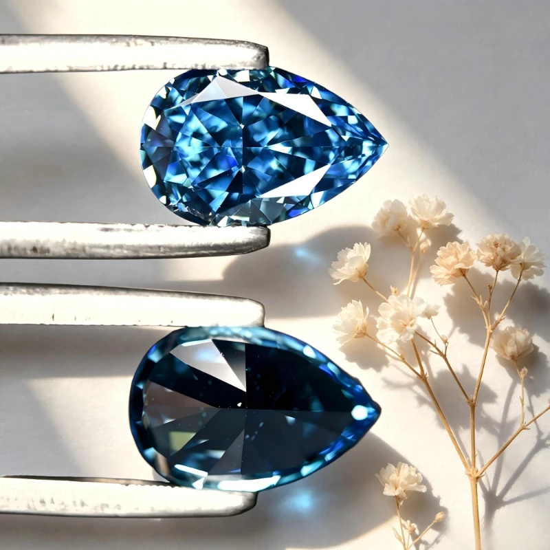 Kubischer Zirkonia Birnenform Künstlicher Zirkon Aquamarin-Farbe 5A+ Qualität CZ 4K-Schliff Crushed Ice Cut Hochkarätiger Diamant – Detail 6