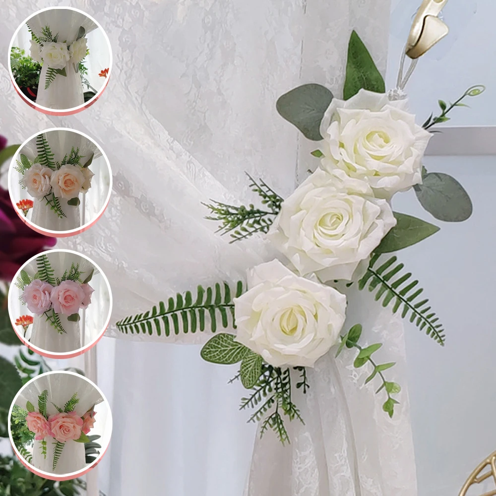 

1PC Artificial Rose Flower Curtain Tiebacks Drapes Buckle Straps French Style Romantic Aesthetic Curtain Tiebacks Home Decor