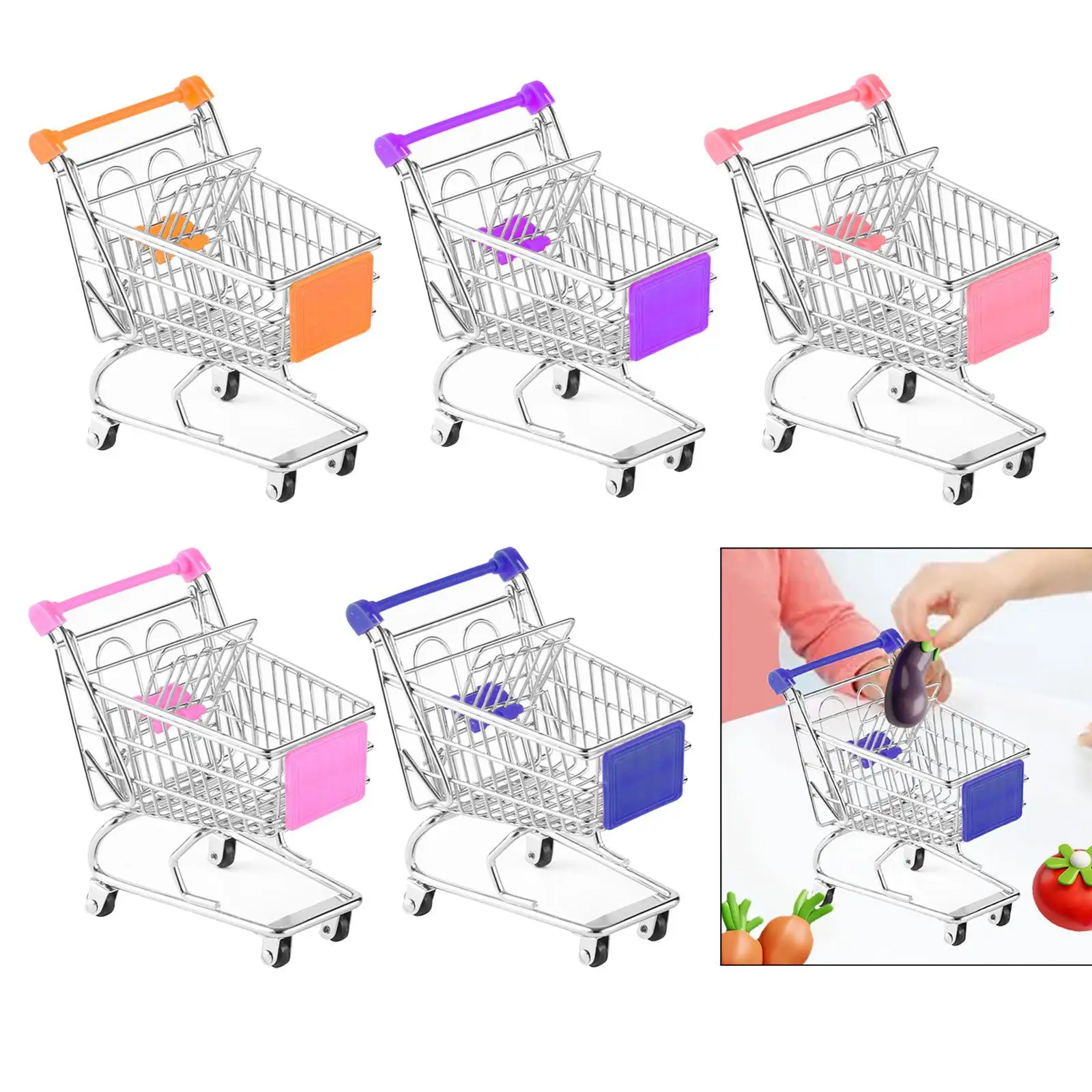 Mini Shopping Cart Supermarket Metal Handcart Toy Doll House Decor Accessories Dollhouse Grocery Girls Gift Desktop Organizer