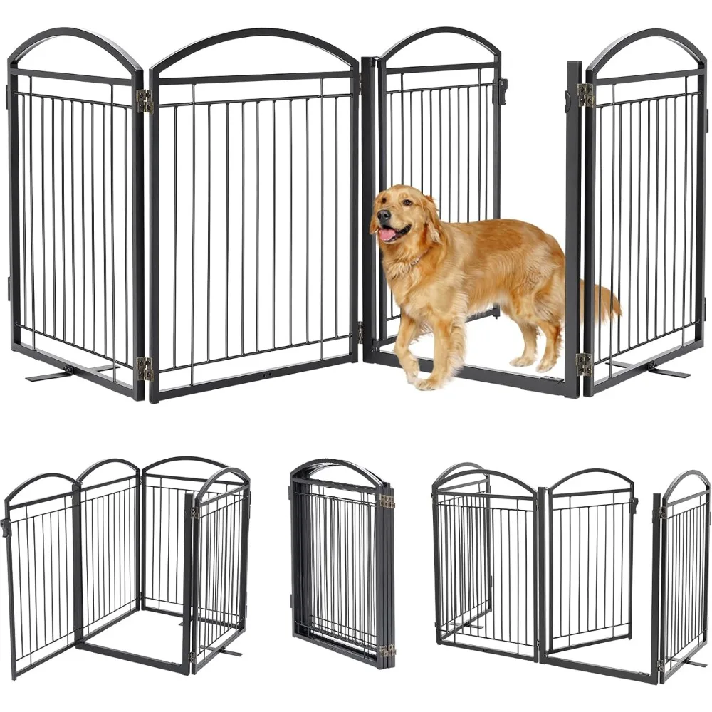 

Full Metal Free Standing Dog Gate with Door for Indoor & Outdoor, 96'' Extra Wide 32'' Tall Dog Gate