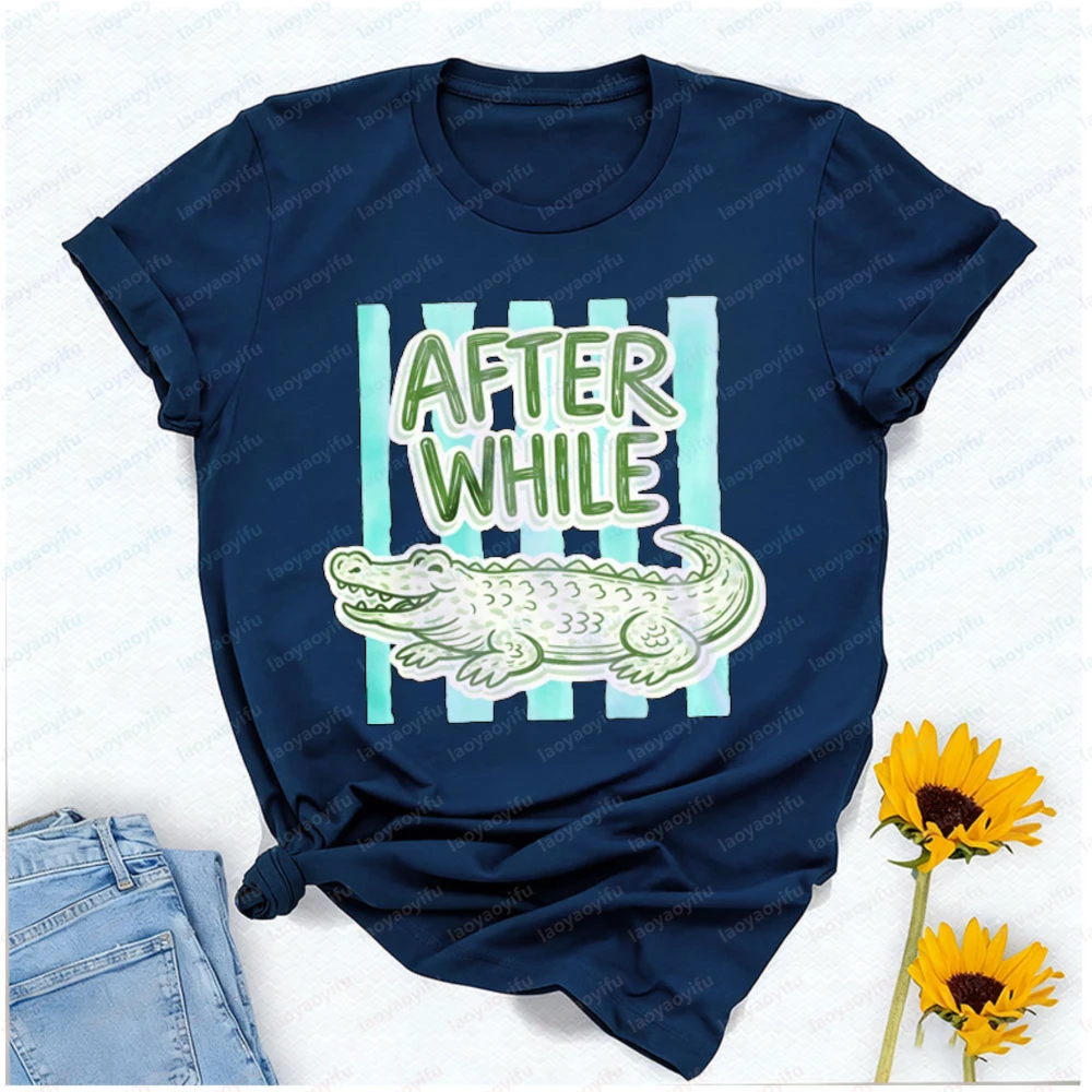 After While Crocodile Girly Preppy Boutique Teacher Two Sided T-Shirt Oversized T Shirt Graphic T Shirts Harajuku Women Clothing