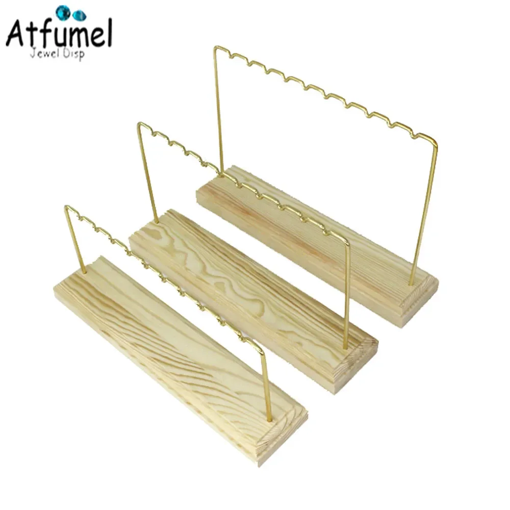 Fashion Jewelry Display Stand Metal Earring Ring Necklace Hanging Organizer Showcase Bracelet Jewellery Storage Rack Wood Base