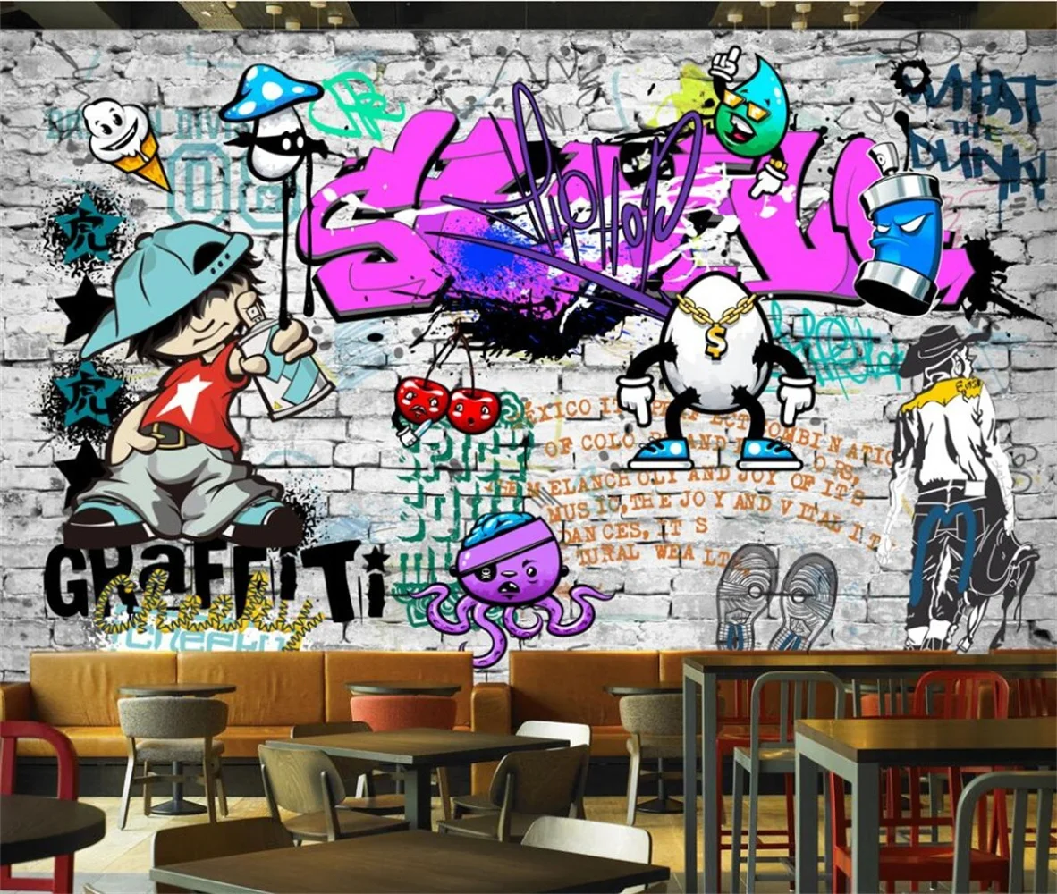 

Papel De Parede European Style Retro Street Graffiti White Brick Wall Bar Restaurant Art Mural Custom 3D Photo Wallpaper Murals