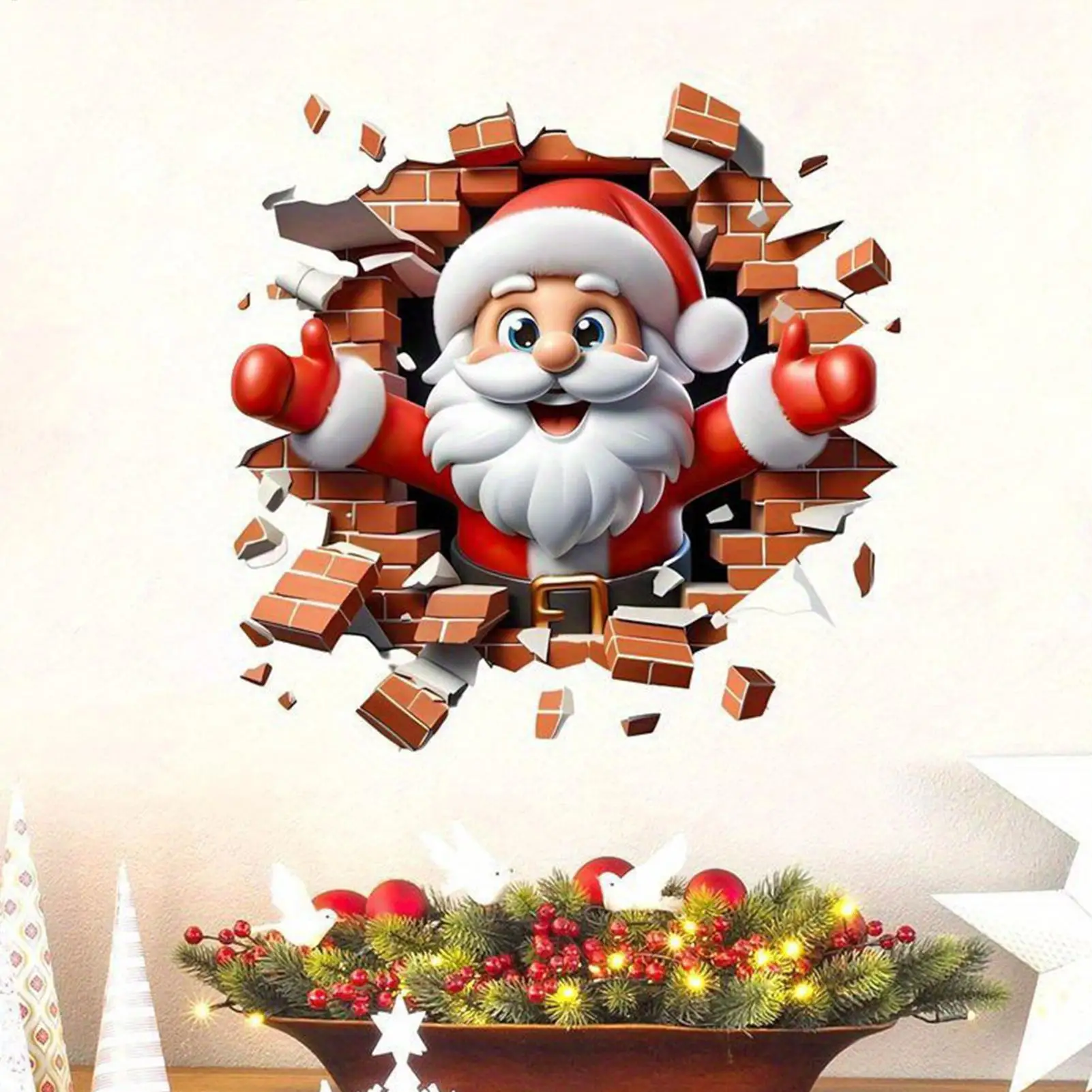 سانتا كلوز الجدار ملصق مائي 2D سانتا كلوز كسر الجدار ملصق زينة عيد الميلاد مقعد المرحاض غطاء الشارات ديكور المنزل