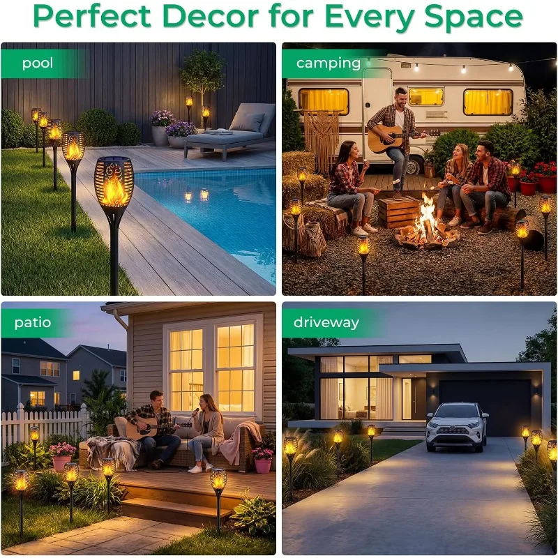 Solar Lights Outdoor Flickering Flame Solar Torch Lights Realistic Flame Effect Waterproof Auto On/Off for Yard Patio and Garden