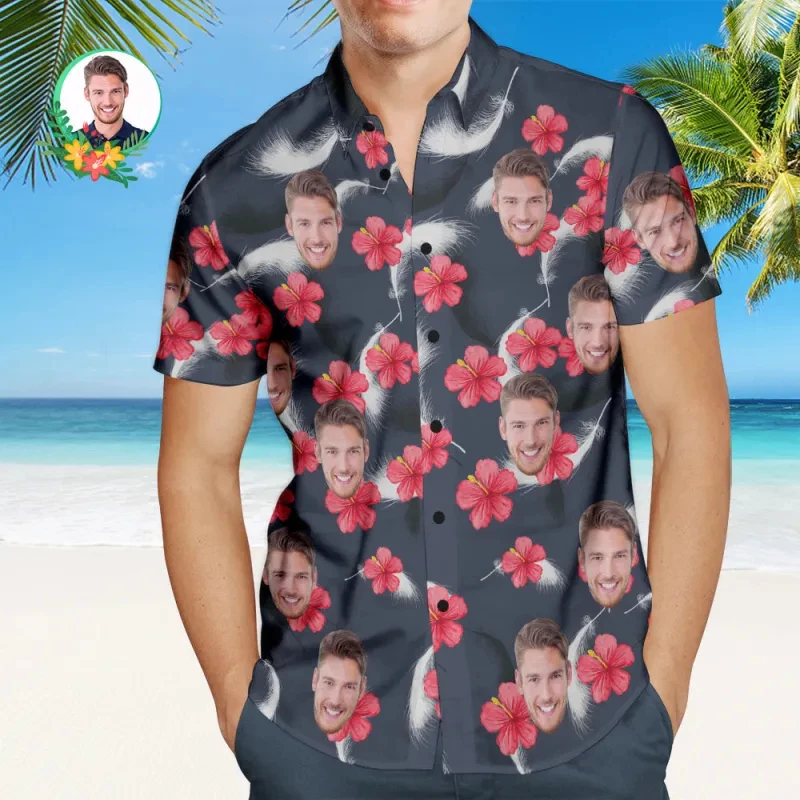 

Face Photo Plam Tree Shirts For Men Clothing Custom 3D Print Hawaii Beach Shirt Vintage Clothes Casual Lapel Short Sleeve Blouse