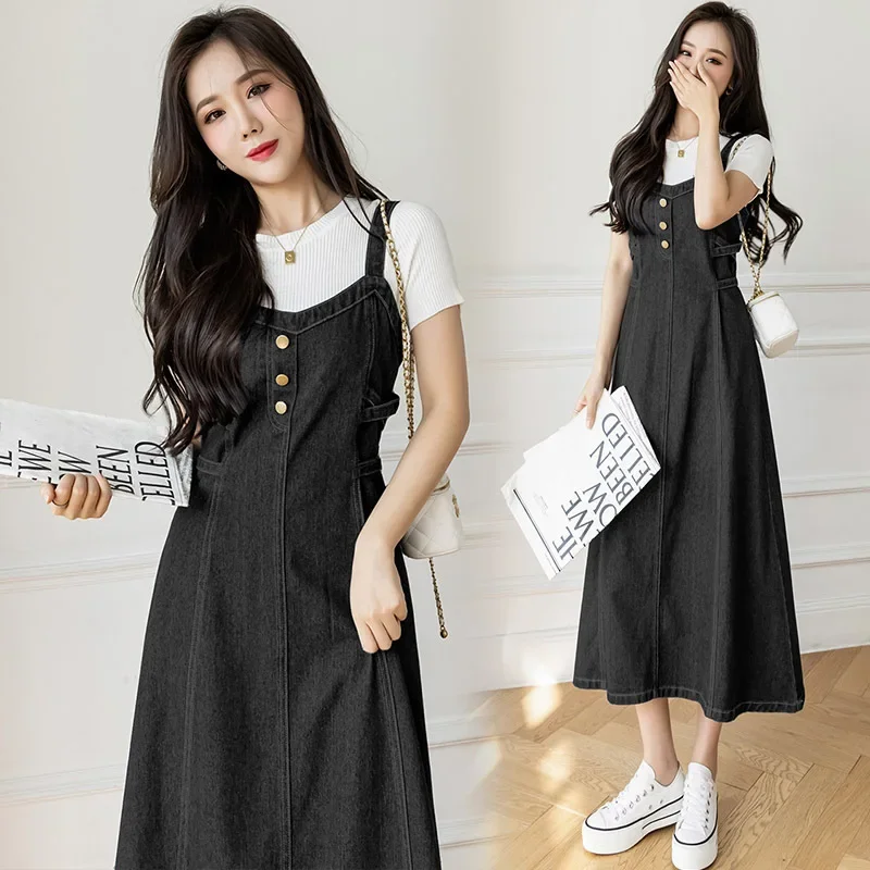 Plus Size Casual Versatile Denim Crossbody Skirt 2024 New Medium-Length Slimming Dress For Women Fashionable Spring Summer Style