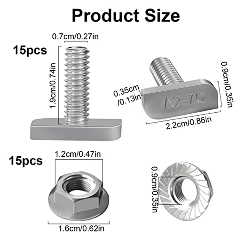 Reemplazo de perno de ranura en T de 15 Uds., tornillos M8 X 20, tuercas de riel de tornillos de riel de A2-70 con tuerca de 15 bridas