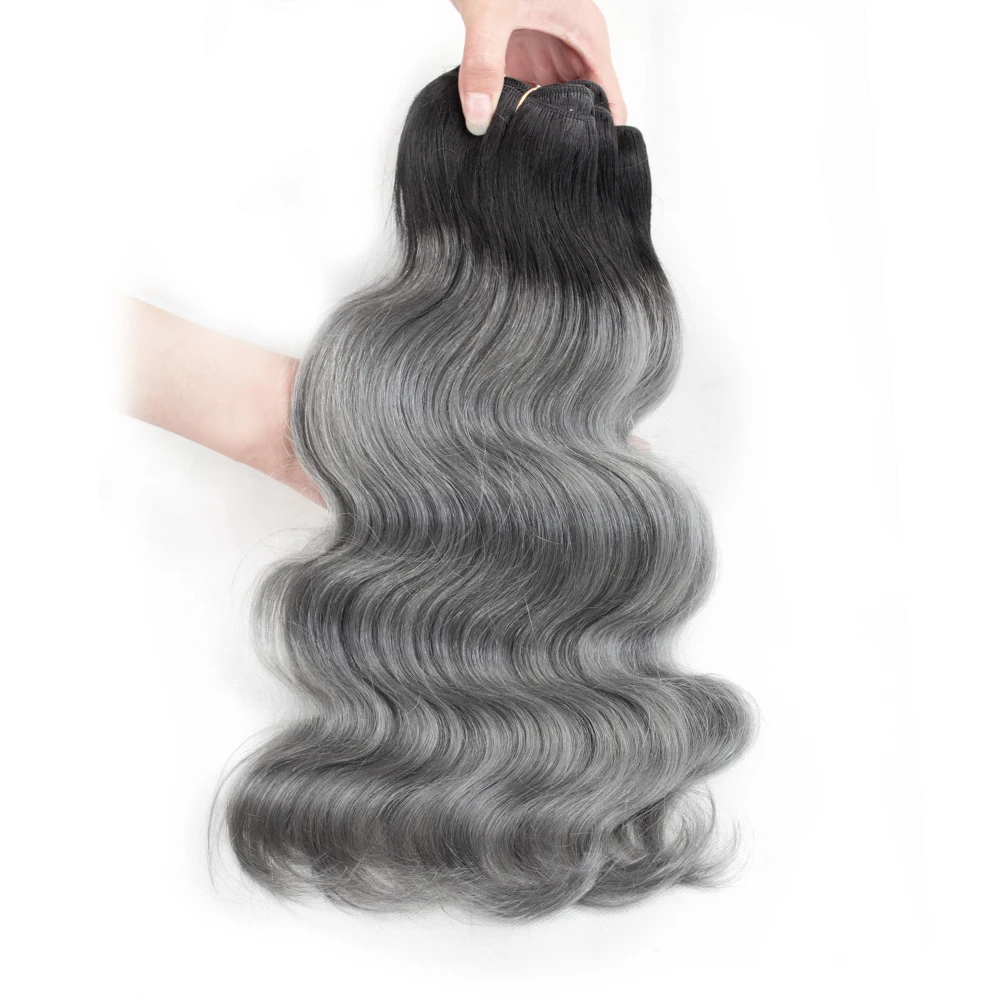 Tissage en lot naturel Remy Body Wave gris foncé-1B, noir ombré à gris, 10 à 22 pouces, extension de cheveux, lots de 1/3/4