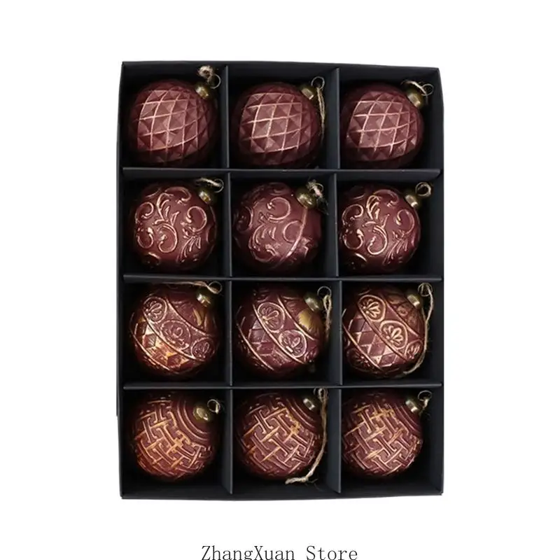 12 Stück antike hängende Kugeln für Baumregal und Kaminsims, Weihnachtsdekoration, 3 x – Detail 5