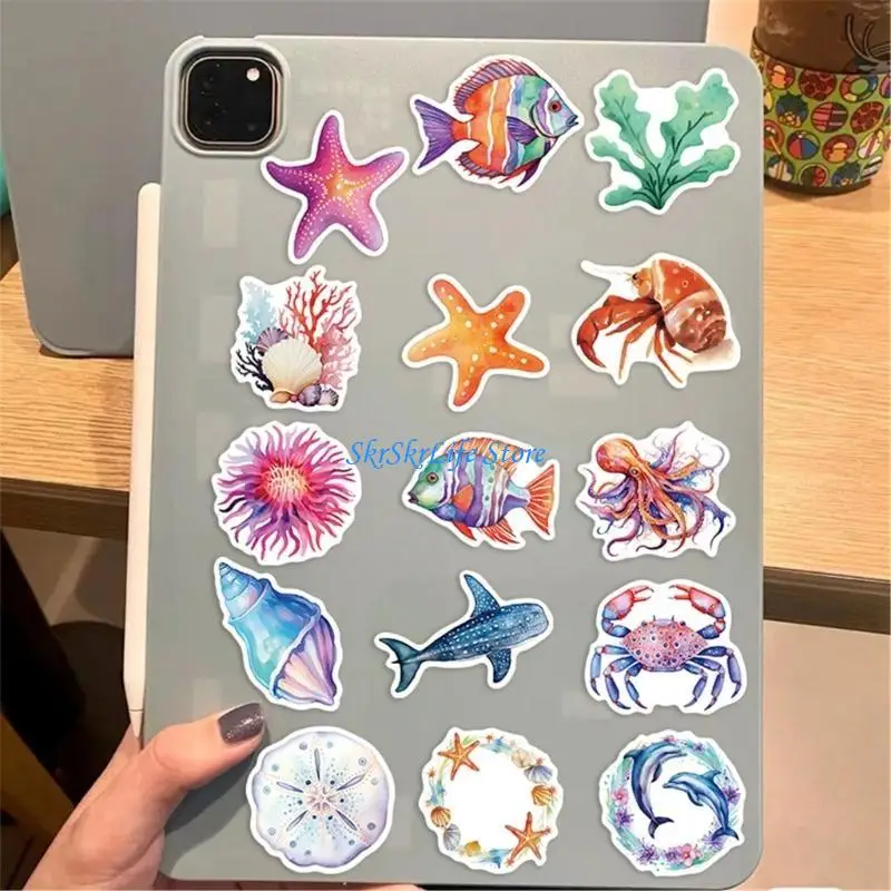 

E65E 200x/Set Self-Adhesive Stickers Sea Animal Stickers Ocean Stickers Fish Stickers for Laptops Scrapbooking Decorations