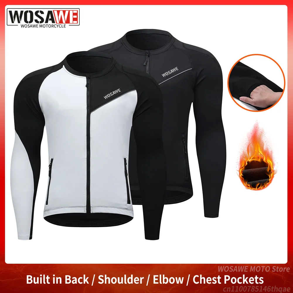 WOSAWE Men Motorcycle Jacket Autumn Winter Motorbike Jacket with Shoulder Elbow Chest Back Pockets Thermal Fleece Warmth Clothes