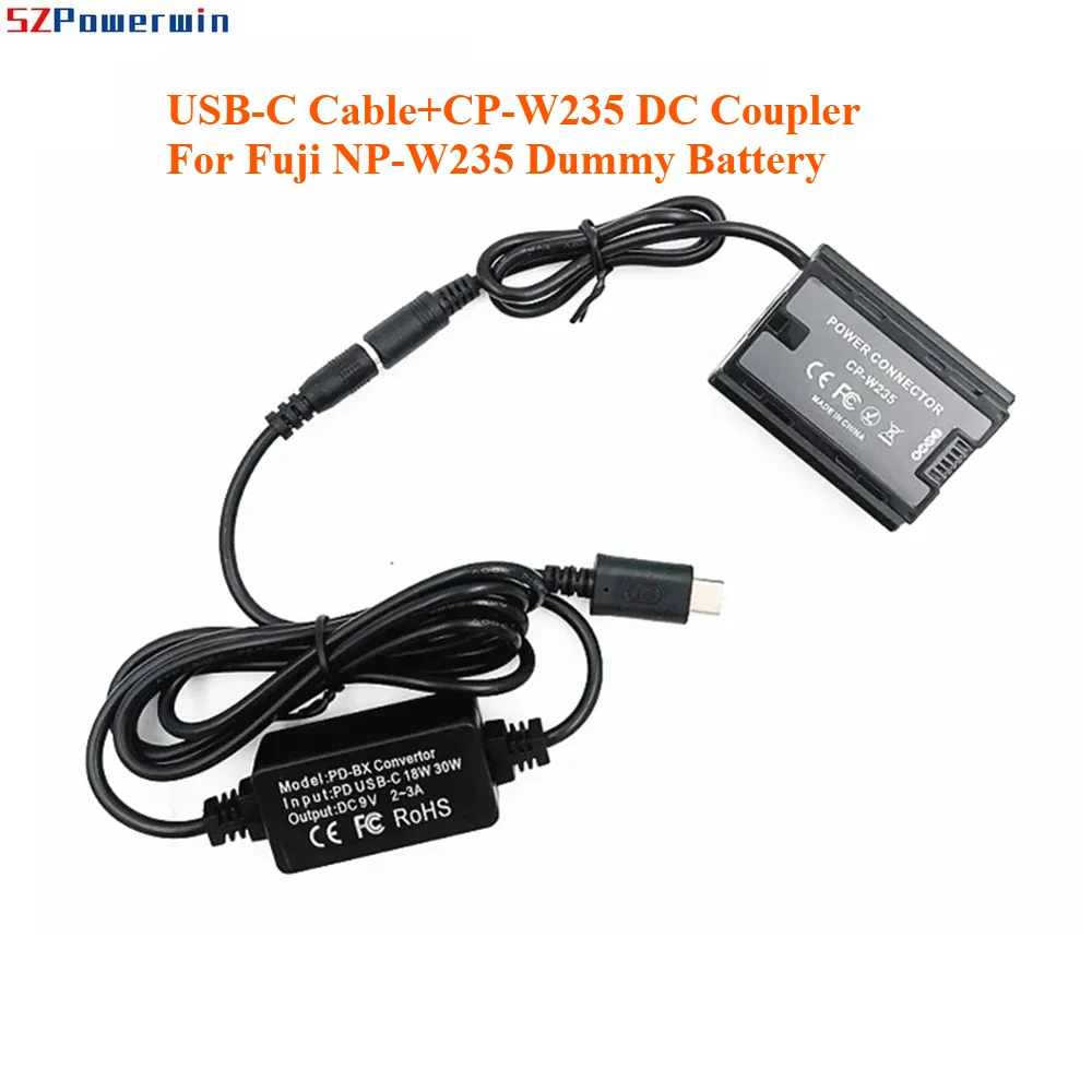 

CP-W235 DC Coupler +9V PD Power Adapter USB-C Type-C NP-W235 Dummy Battery For Fujifilm X-T4 XT4 GFX100S,X-H2S,GFX50SII Cameras