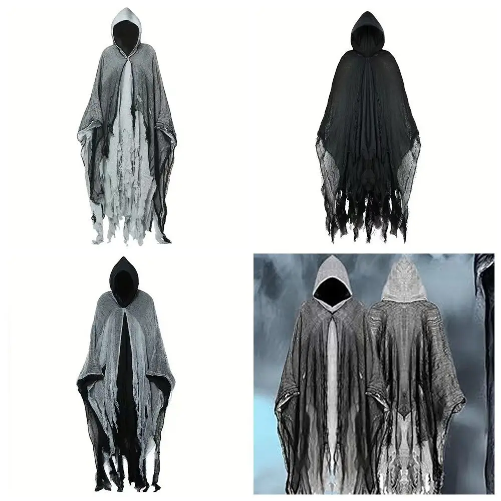 

Creative Gift with Oversized Hood Halloween Hooded Cloak Vintage Black Color Vintage Hooded Cape Overcoats