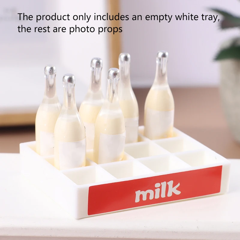 1Pc 1:12 Dollhouse Miniature White Tray Milk Bottle Storage Basket Model Wine Bottle Drink Bottle Storage Tool Kitchen Decor Toy