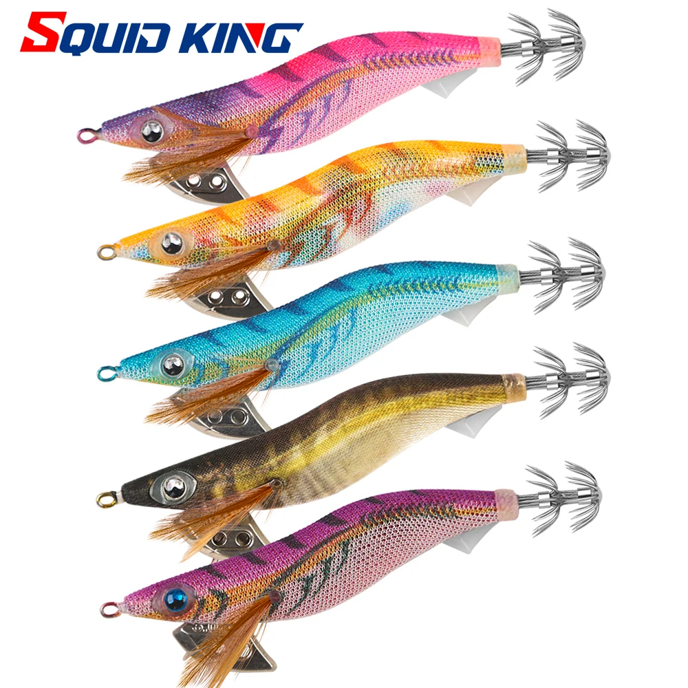 SQUID KING Squid Bait 3.0# Squid Hook Wood Shrimp Lures Jigs Cuttlefish Bait Lifelike Simulation Silicone Octopus Bait