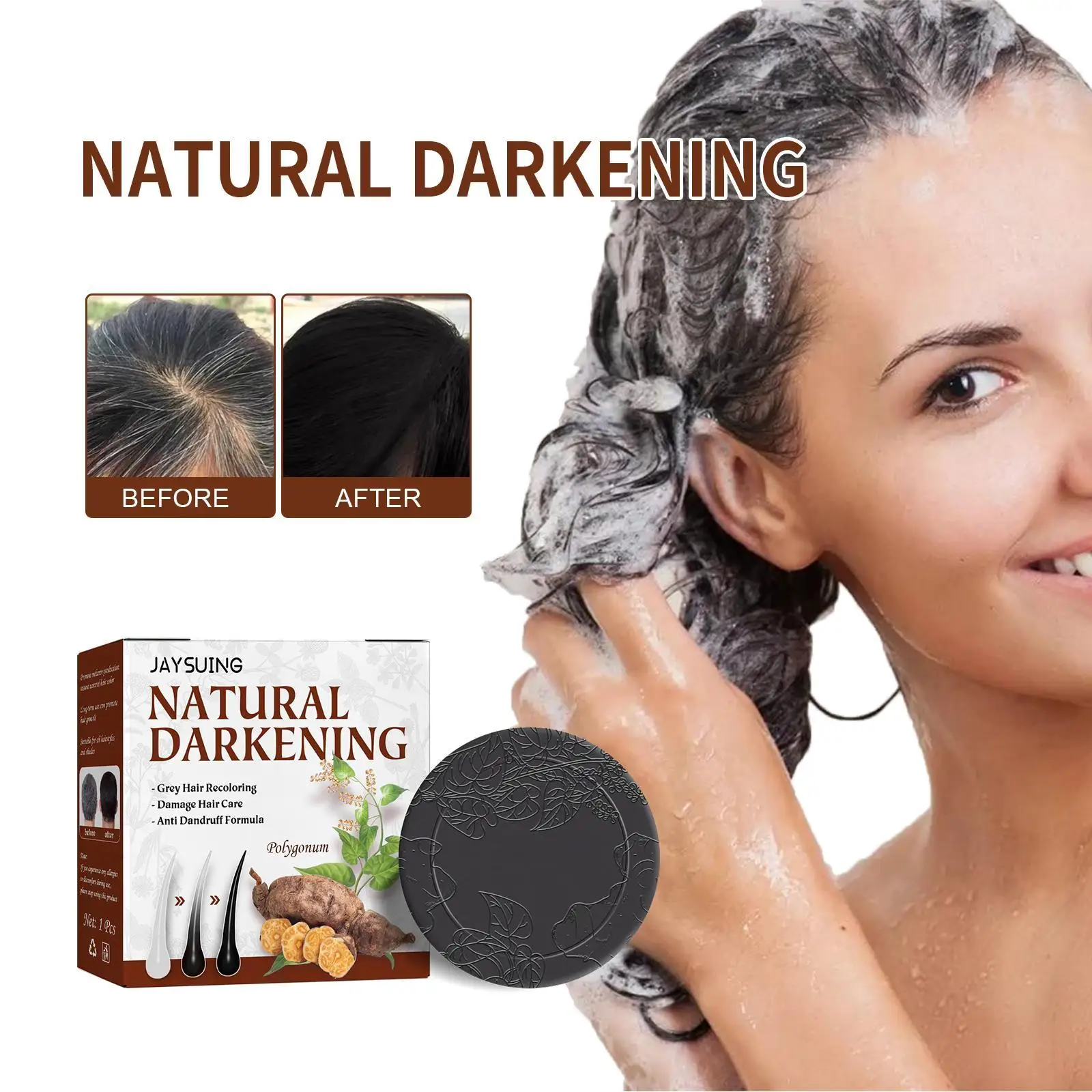 Shampoo per capelli Formula delicata organica naturale essenza di Polygonum Shampoo oscurante per capelli sapone da Bar capelli grigi pulizia inversa dei capelli