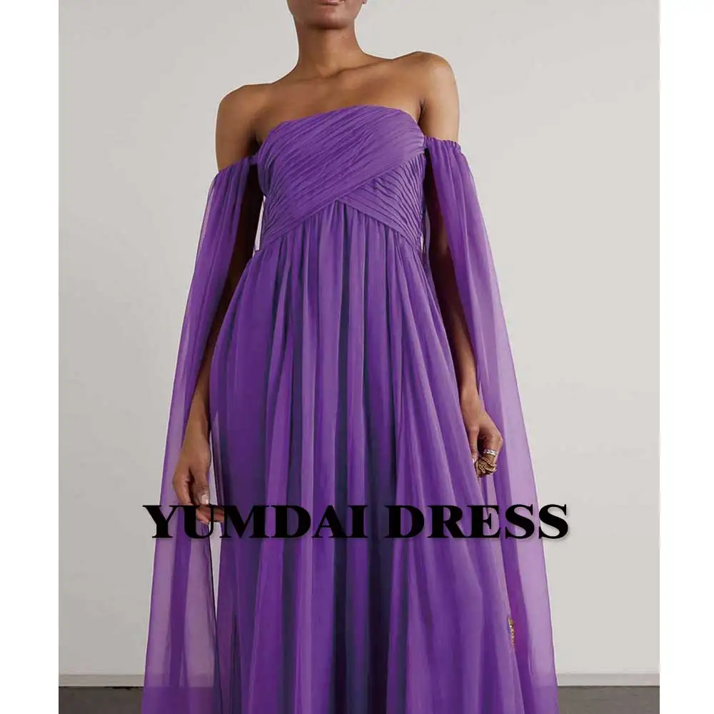 

YUMDI Purple Off-the-shoulder Cape Chiffon Gown Sexy Strapless Lady Ball Dress Birthday Salon Party Rural Wedding Long Dress