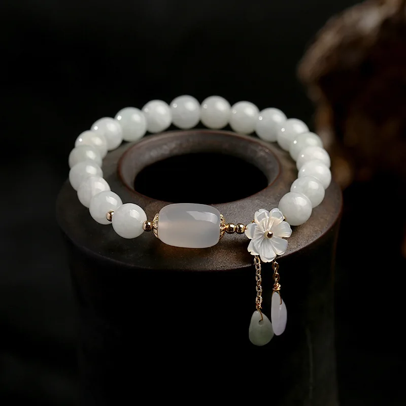

Natural Jade Bracelet Flower Droplet Ethnic Style Jewelry