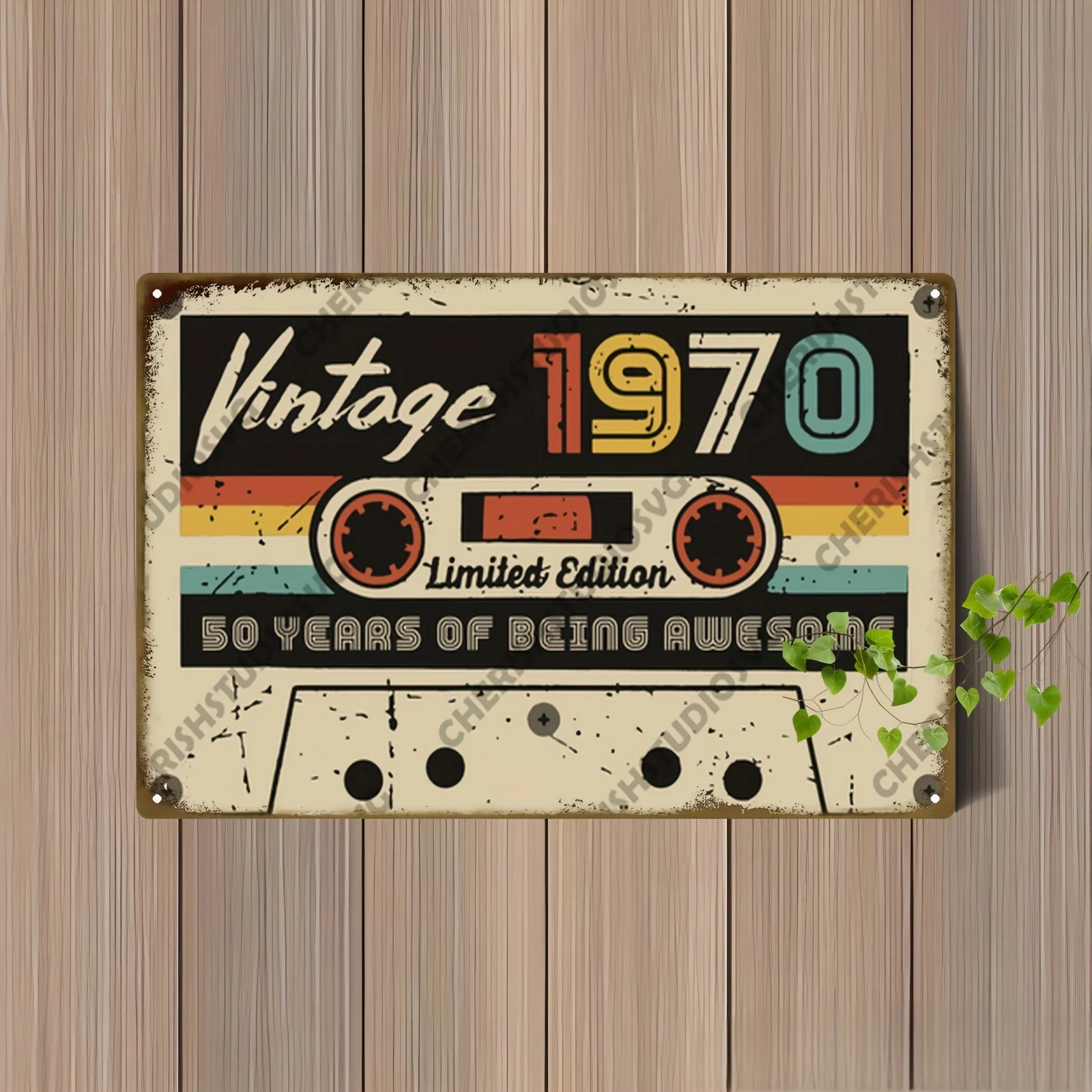 Vintage 1970 Limited Edition Metal Wall Art Sign - 50 Years of Cool Retro Cassette Tape Design, Durable Iron Indoor/ Decor