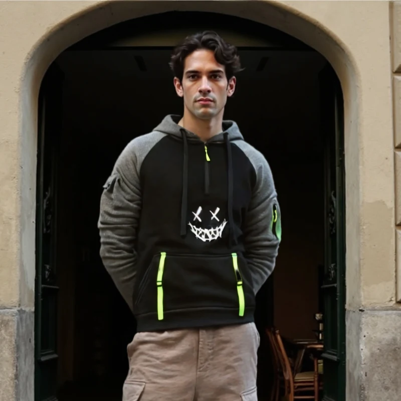 

Men's autumn and winter casual sportswear, long-sleeved pullover, fashionable zipper multi-pocket design men's sweatshirt