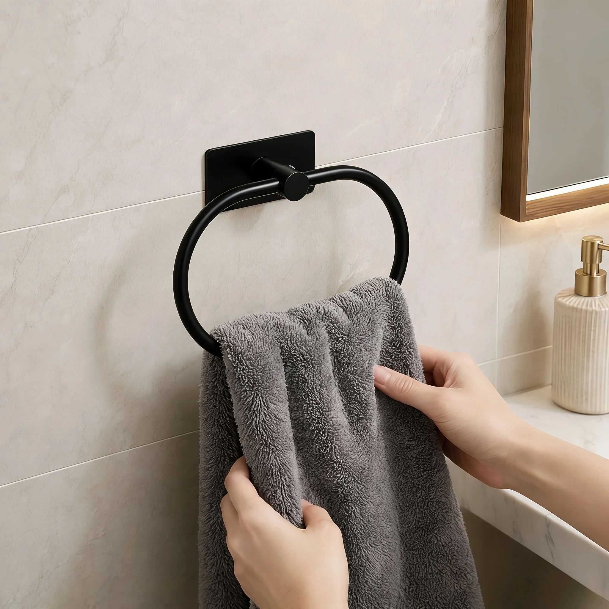 180° Rotatable Self Adhesive Towel Ring 1 Pack No Drilling Easy Install Multi Color Wall Hanging Towel Rack Bathroom Kitchen Org