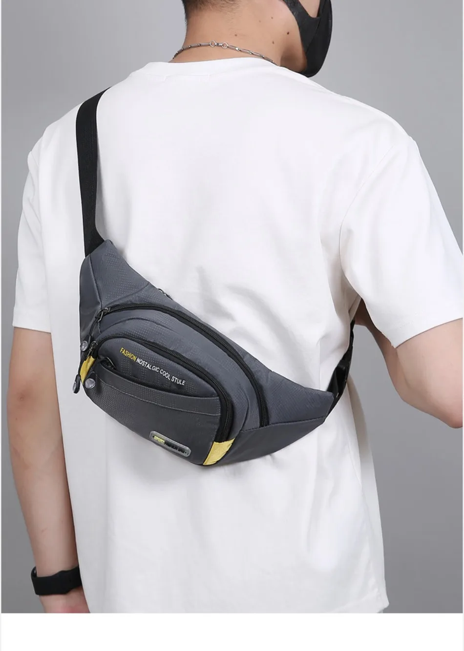 Multifunktionale Outdoor-Sport-Hüfttasche für Herren, große Kapazität, mehrschichtige Umhängetasche, verdickte modische Brusttasche – Detail 4