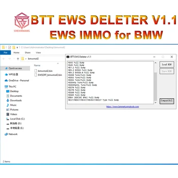 BMW IMMO OFF용 BTT EWS DELETER V1.1 BTT EWS 삭제 지원 MS41 MS42 MS43 MS45 ME7.2 ME9.2 MSS54 ME17/MED17 ECU 덤프 파일