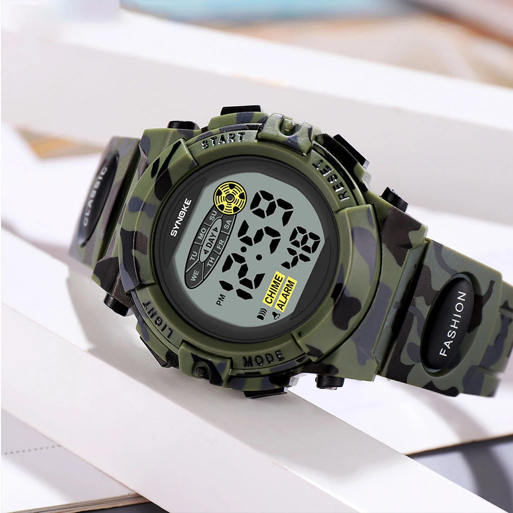 UTHAI CE154 ساعة أطفال كاجوال وعصرية جديدة ساعة رياضية مموهة بألوان قوس قزح وإضاءة ليلية ساعة إلكترونية للطلاب #1